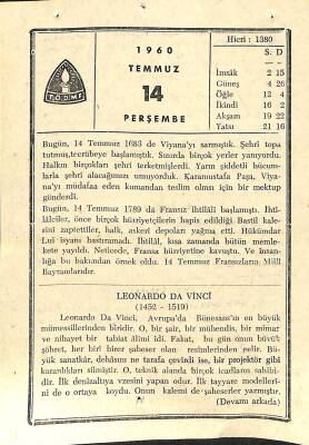 14 Temmuz 1960 Takvim Yaprağı - Doğum Günü Hediyesi EFM(N)11356 - 1