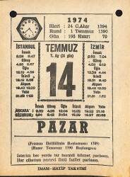 14 Temmuz 1974 Takvim Yaprağı - Doğum Günü Hediyesi EFM(N)12117 - Gökçekoleksiyon