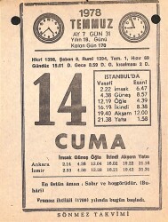 14 Temmuz 1978 Takvim Yaprağı - Doğum Günü Hediyesi EFMN15439 - Gökçekoleksiyon