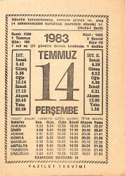 14 Temmuz 1983 Takvim Yaprağı - Doğum Günü Hediyesi EFMN15404 - Gökçekoleksiyon