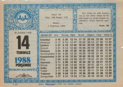 14 Temmuz 1988 Takvim Yaprağı EFM(N)2000 - 1
