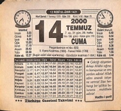 14 Temmuz 2000 Takvim Yaprağı - Doğum Günü Hediyesi EFMN15543 - Gökçekoleksiyon