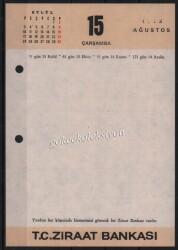 15-16 Ağustos 1973 Ziraat Bankası Takvim Yaprağı EFM625 - 1