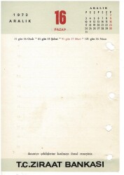 15 - 16 Aralık 1973 Ziraat Bankası Masa Takvimi Takvim Yaprağı EFM1299 - 2