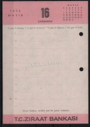 15-16 Mayıs 1973 Ziraat Bankası Takvim Yaprağı EFM666 - 2