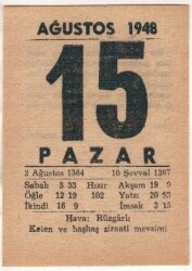 15 Ağustos 1948 Takvim Yaprağı EFM(N)1461 - 4
