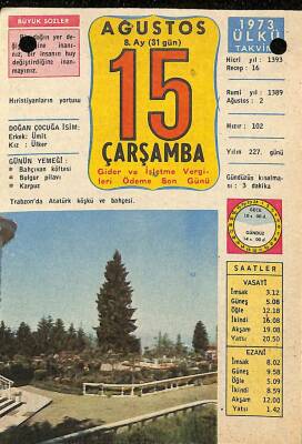 15 Ağustos 1973 Takvim Yaprağı - Doğum Günü Hediyesi EFM(N)9631 - 1