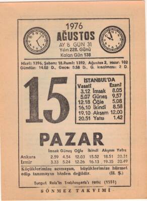 15 Ağustos 1976 Takvim Yaprağı EFM(N)2379 - 2