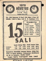15 Ağustos 1978 Takvim Yaprağı - Doğum Günü Hediyesi EFM(N)9733 - 2