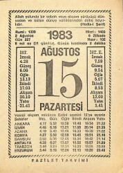 15 Ağustos 1983 Takvim Yaprağı - Doğum Günü Hediyesi EFM(N)12006 - Gökçekoleksiyon
