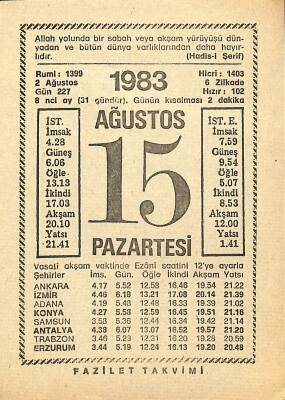 15 Ağustos 1983 Takvim Yaprağı - Doğum Günü Hediyesi EFM(N)12006 - 1