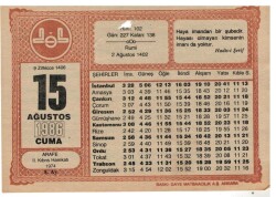 15 Ağustos 1986 Takvim Yaprağı EFM1067 - 1