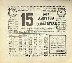 15 Ağustos 1987 Takvim Yaprağı - Doğum Günü Hediyesi EFMN13858 - Gökçekoleksiyon