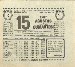 15 Ağustos 1987 Takvim Yaprağı - Doğum Günü Hediyesi EFMN13919 - Gökçekoleksiyon