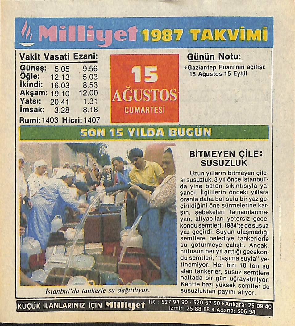 15 Ağustos 1987 Takvim Yaprağı - Doğum Günü Hediyesi EFMN14103 - 1