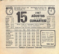 15 Ağustos 1987 Takvim Yaprağı - Doğum Günü Hediyesi EFMN15867 - Gökçekoleksiyon
