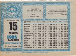 15 Ağustos 1988 Takvim Yaprağı EFM(N)2383 - 2