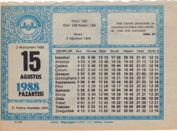 15 Ağustos 1988 Takvim Yaprağı EFM(N)2383 - 1