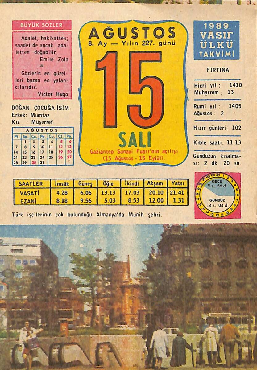 15 Ağustos 1989 Takvim Yaprağı - Doğum Günü Hediyesi EFMN13489 - 1