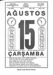 15 Ağustos 2001 Takvim Yaprağı - Doğum Günü Hediyesi EFMN14215 - Gökçekoleksiyon