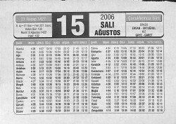 15 Ağustos 2006 Takvim Yaprağı - Doğum Günü Hediyesi EFMN14162 - Gökçekoleksiyon