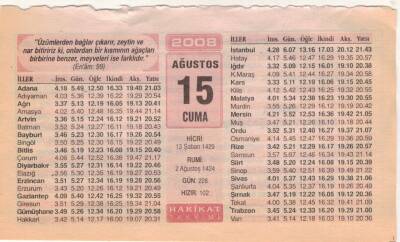 15 Ağustos 2008 Takvim Yaprağı EFM(N)2387 - 2