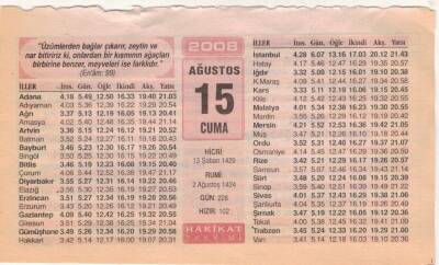 15 Ağustos 2008 Takvim Yaprağı EFM(N)2387 - 1