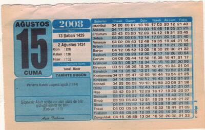 15 Ağustos 2008 Takvim Yaprağı EFM(N)2388 - 2