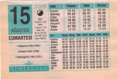 15 Ağustos 2009 Takvim Yaprağı EFM(N)2389 - 2