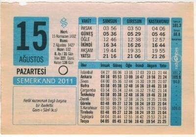 15 Ağustos 2011 Takvim Yaprağı EFM(N)1272 - 4