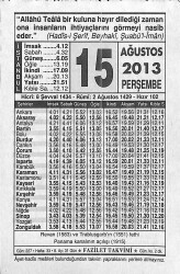 15 Ağustos 2013 Takvim Yaprağı - Doğum Günü Hediyesi EFMN13558 - Gökçekoleksiyon