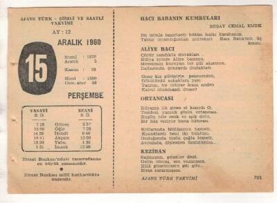 15 Aralık 1960 Ajans Türk Takvim Yaprağı (Şiirli Saatli) EFM(N) 1811 - 4