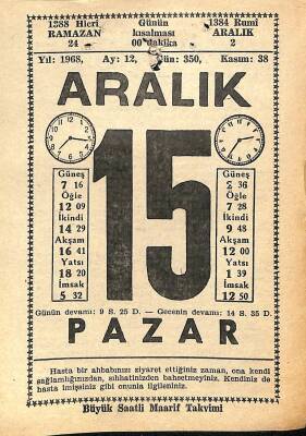 15 Aralık 1968 Takvim Yaprağı - Doğum Günü Hediyesi EFM(N)11061 - 1