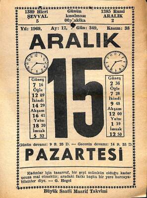 15 Aralık 1969 Takvim Yaprağı - Doğum Günü Hediyesi EFM(N)11372 - 1