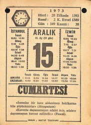15 Aralık 1973 Takvim Yaprağı - Doğum Günü Hediyesi EFMN13672 - Gökçekoleksiyon
