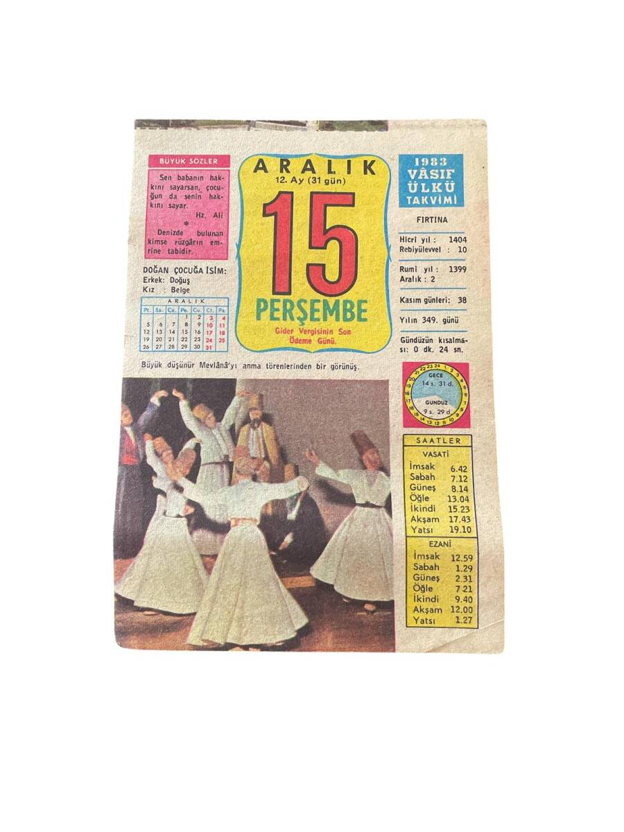 15 Aralık 1983 Takvim Yaprağı - Doğum Günü Hediyesi EFMN14680 - 1