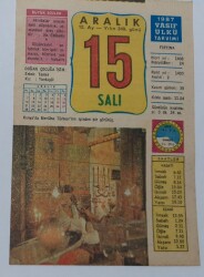 15 Aralık 1987 Takvim Yaprağı - Doğum Günü Hediyesi EFM(N)6982 - Gökçekoleksiyon