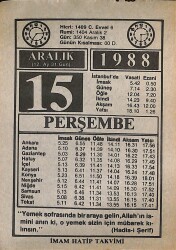 15 Aralık 1988 Takvim Yaprağı - Doğum Günü Hediyesi EFMN14585 - Gökçekoleksiyon