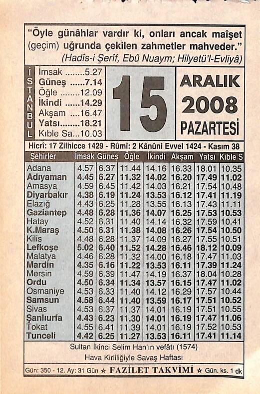 15 Aralık 2008 Takvim Yaprağı - Doğum Günü Hediyesi EFMN15318 - 1