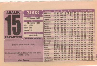 15 Aralık 2008 Takvim Yaprağı EFM(N)4358 - 2