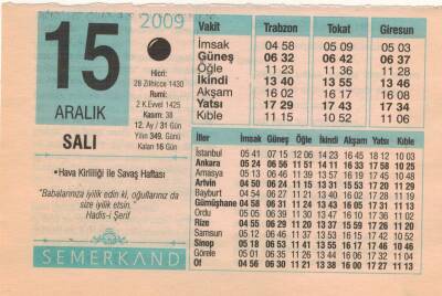 15 Aralık 2009 Takvim Yaprağı EFM(N)4389 - 1