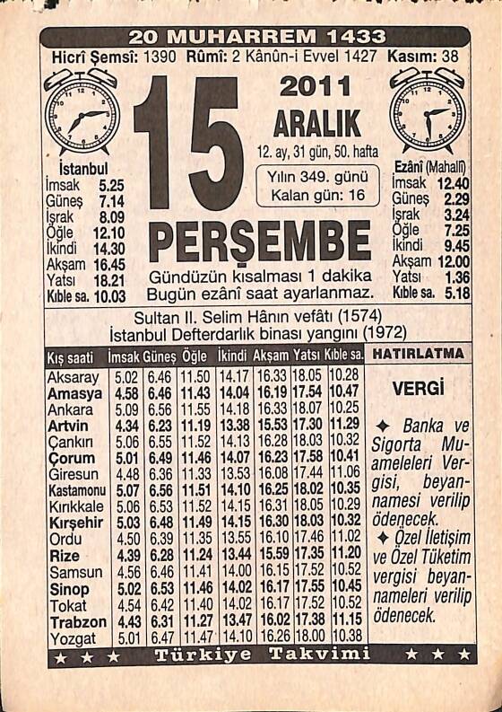 15 Aralık 2011 Takvim Yaprağı - Doğum Günü Hediyesi EFMN15244 - 1
