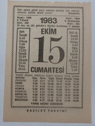 15 Ekim 1983 Takvim Yaprağı - Doğum Günü Hediyesi EFM(N)6718 - Gökçekoleksiyon