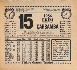 15 Ekim 1986 Takvim Yaprağı - Doğum Günü Hediyesi EFMN14916 - Gökçekoleksiyon