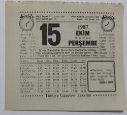 15 Ekim 1987 Takvim Yaprağı - Doğum Günü Hediyesi EFM(N)7123 - Gökçekoleksiyon