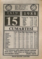15 Ekim 1988 Takvim Yaprağı - Doğum Günü Hediyesi EFMN14646 - Gökçekoleksiyon
