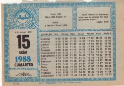 15 Ekim 1988 Takvim Yaprağı EFM(N)3202 - 3