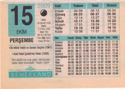 15 Ekim 2009 Takvim Yaprağı EFM(N)3294 - 3