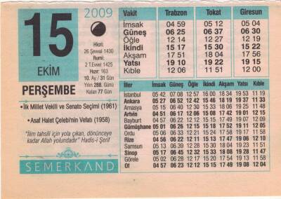 15 Ekim 2009 Takvim Yaprağı EFM(N)3294 - 1