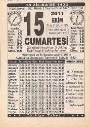 15 Ekim 2011 Takvim Yaprağı - Doğum Günü Hediyesi EFMN15919 - Gökçekoleksiyon
